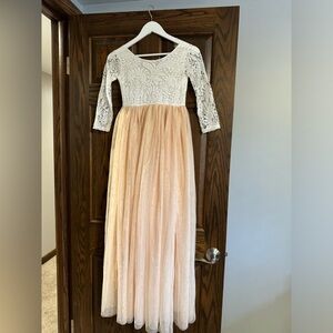2BUNNIES Girls Tulle Lace Dress, 12-14 champagne flower girl boho NWT